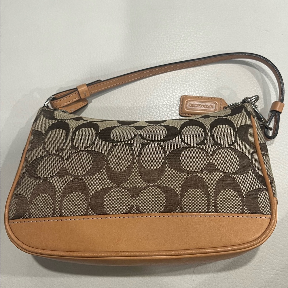 Coach Demi Pouch Brown & Tan Signature Monogram barely used great condition